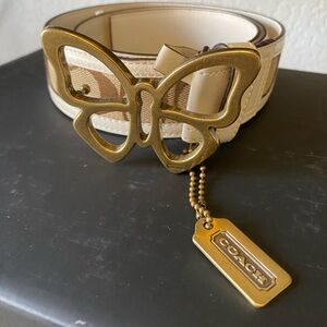 Coach Women's Belt with Gold Butterfly Buckle and Cream Strap